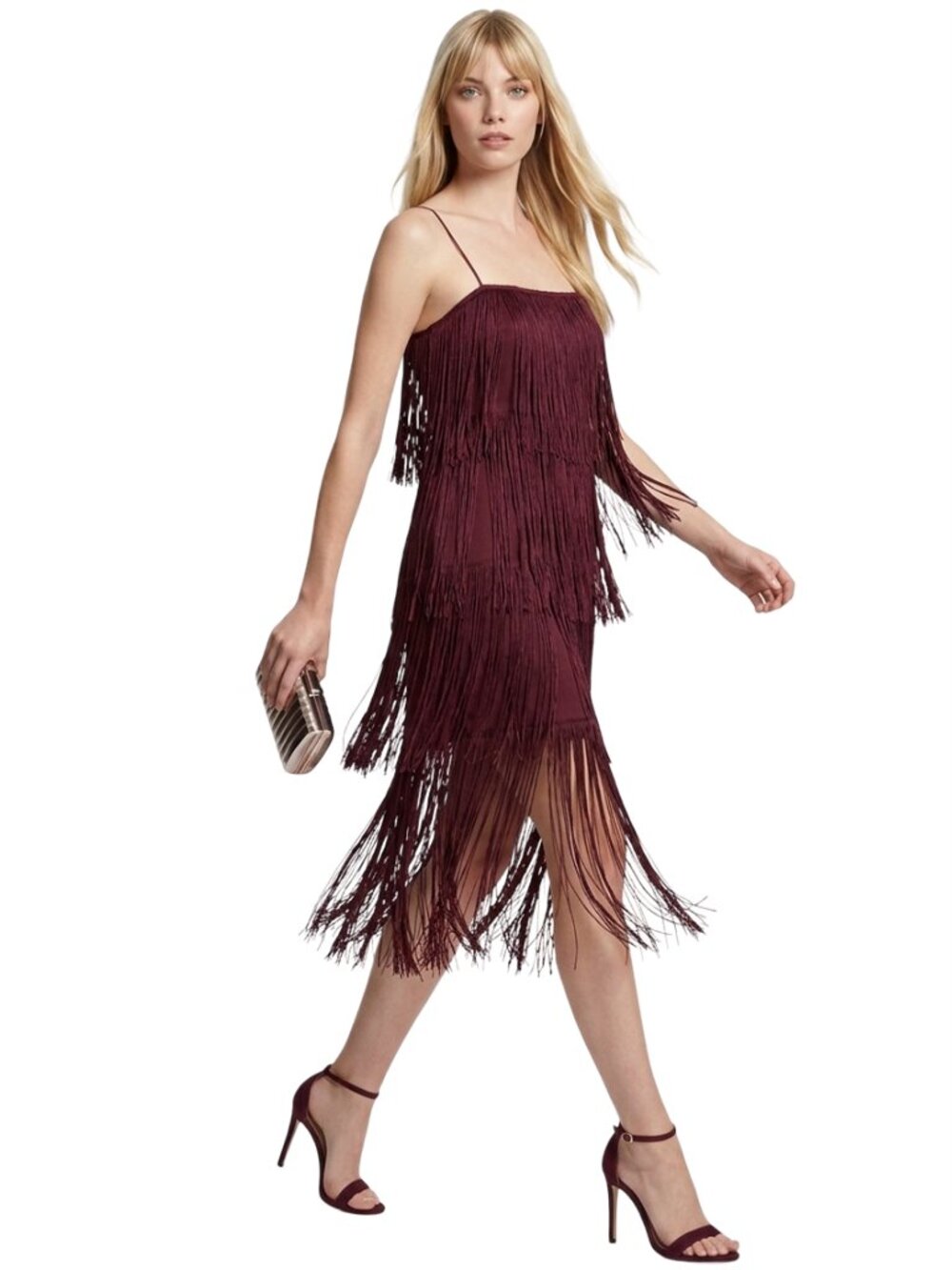 Commense Florence Burgundy Fringe Flapper Dress Cocktail Party Special Occasion